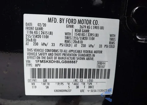 2020 Ford Explorer Xlt from USA, damaged, VIN 1FMSK8DH8LGB88887